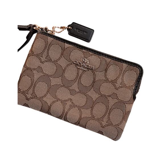 Coach Corner Zip Wristlet In Signature Canvas Brown Reg. $88 - Picture 2 of 7